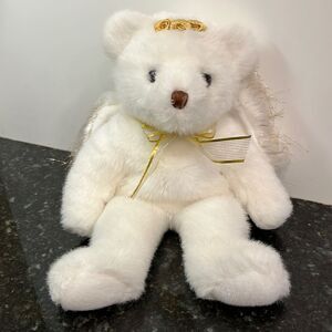 Ty Beanie Baby *Buddy '2001 "DIVINE" Angel White Bear Gold Tinsel Wings …